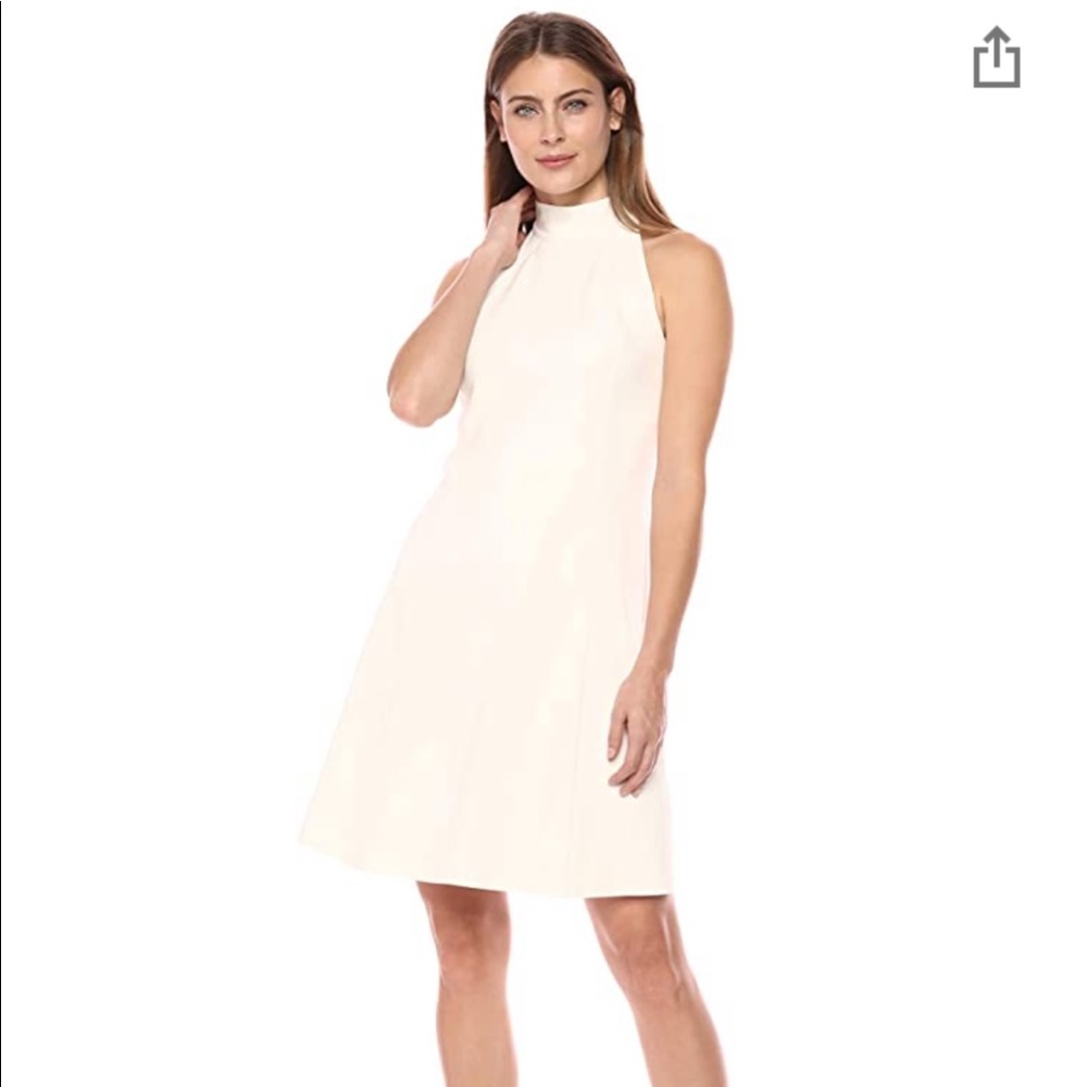 White Mock-Neck A-Line Mini Dress